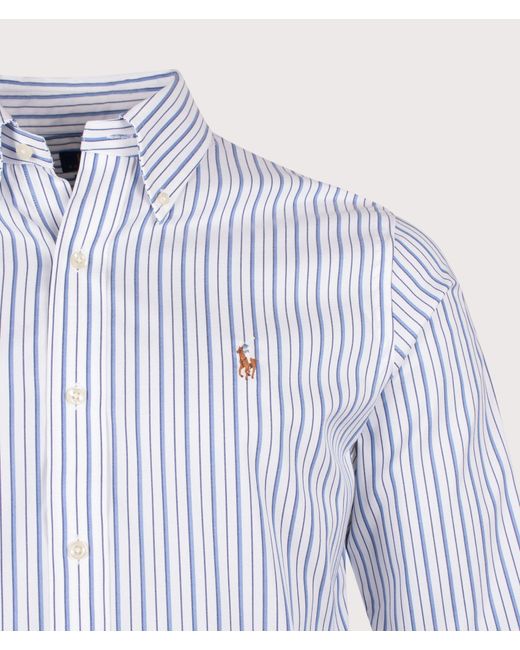 Polo Ralph Lauren Blue Custom Fit Striped Pinpoint Oxford Shirt for men