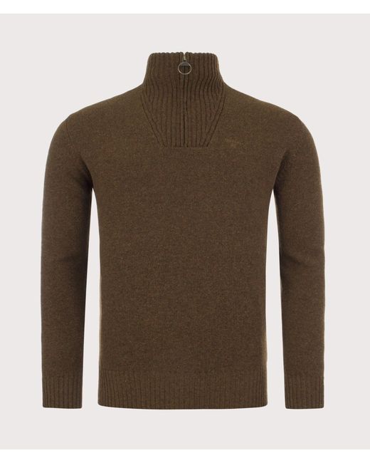Barbour Brown Essential Lambswool Quarter Zip Jumper for men