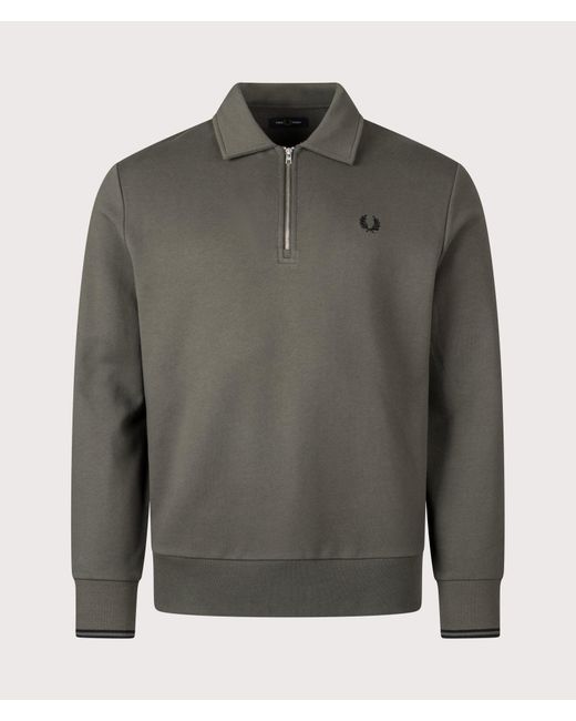 Fred Perry Gray Relaxed Fit Collared Quarter Zip Sweatshirt for men