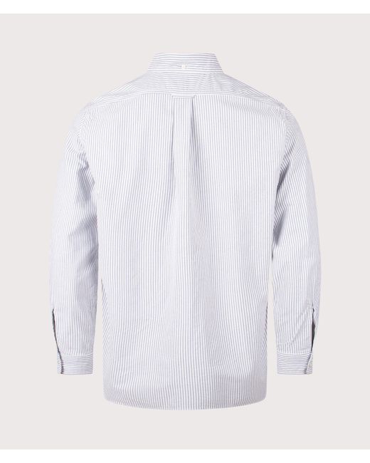 Nanamica White Relaxed Fit Button Down Stripe Wind Shirt for men
