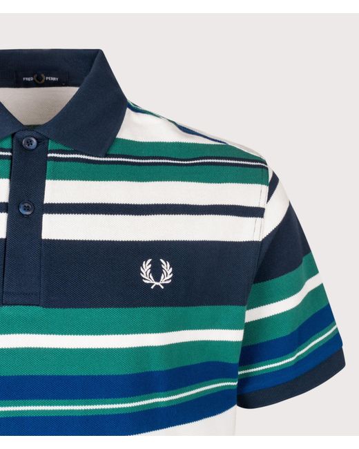 Fred Perry Blue Relaxed Fit Striped Polo Shirt for men