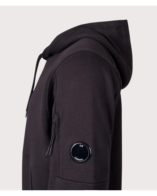 C P Company Blue Diagonal Raised Fleece Lens Hoodie for men