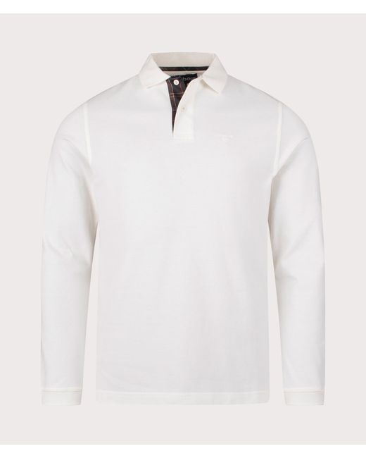 Barbour White Essential Long Sleeve Tartan Pique Polo Shirt for men