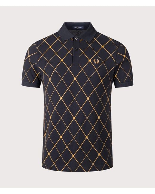 Fred Perry Black Regular Fit Argyle Print Shirt for men
