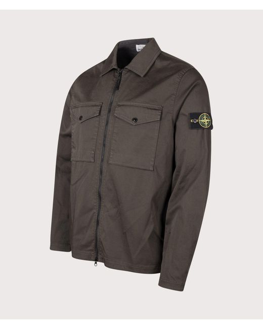 Stone Island Gray Stretch Organic Cotton Satin Overshirt for men