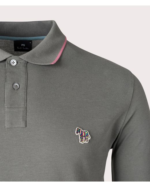 PS by Paul Smith Gray Long Sleeve Zebra Badge Polo Shirt for men