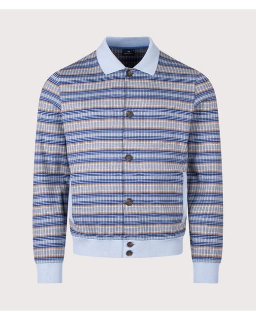 Paul Smith Blue Button Down Textured Stripe Cardigan for men