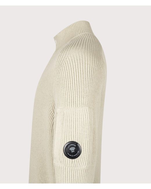 C P Company Natural Full Rib Cotton Half Button Lens Jumper for men