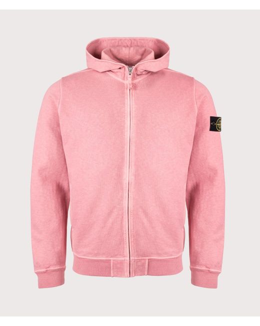 Stone Island Pink Malfilé 'Old' Treatment Full Zip Hoodie for men