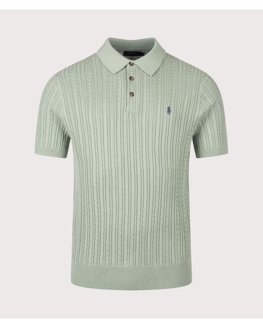 Polo Ralph Lauren Green Regular Fit Cable Knit Polo Shirt for men