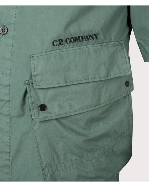 C P Company Green Short Sleeve Popeline Pocket Shirt for men