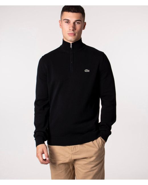 Lacoste Black Quarter Zip Knit Jumper for men