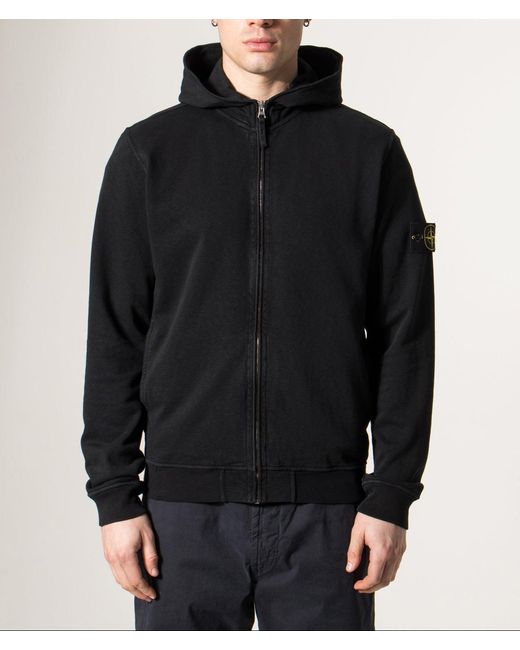 Stone Island Blue Malfilé 'Old' Treatment Full Zip Hoodie for men
