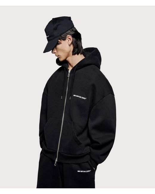 MKI Miyuki-Zoku Black Oversized Uniform Zip Through Hoodie for men