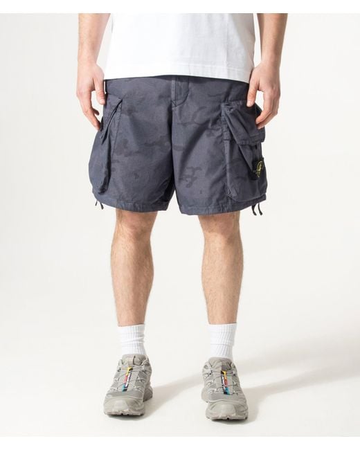Stone Island Blue Cotton Nylon Micro Ripstop Cargo Shorts for men