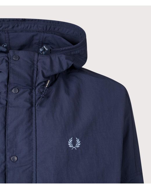 Fred Perry Blue Regular Fit Cropped Ripstop Parka for men