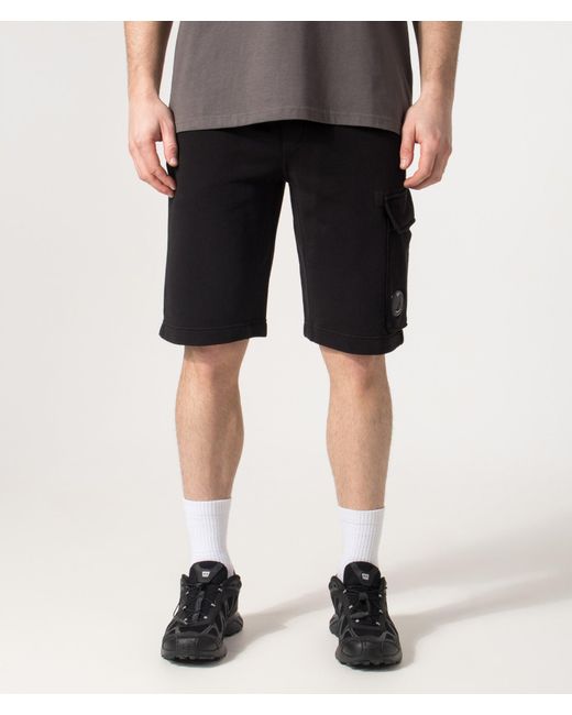 C P Company Black Regular Fit Cotton Diagonal Fleece Cargo Sweatshorts for men