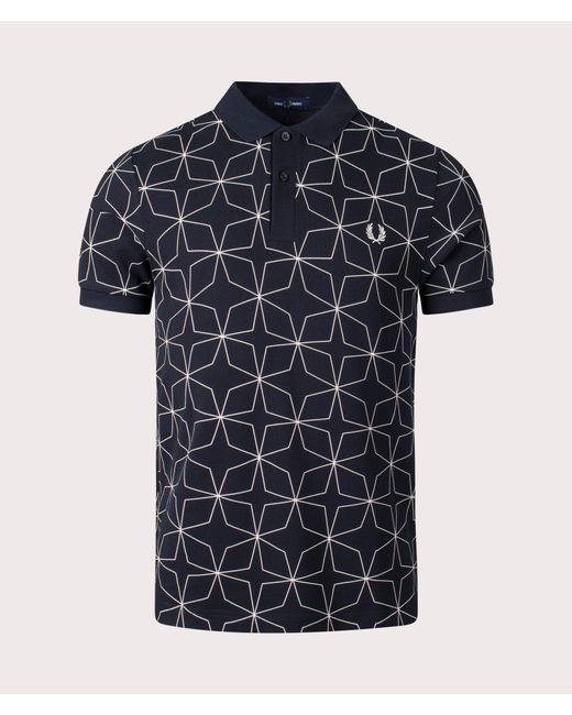 Fred Perry Blue Geometric Print Polo Shirt for men