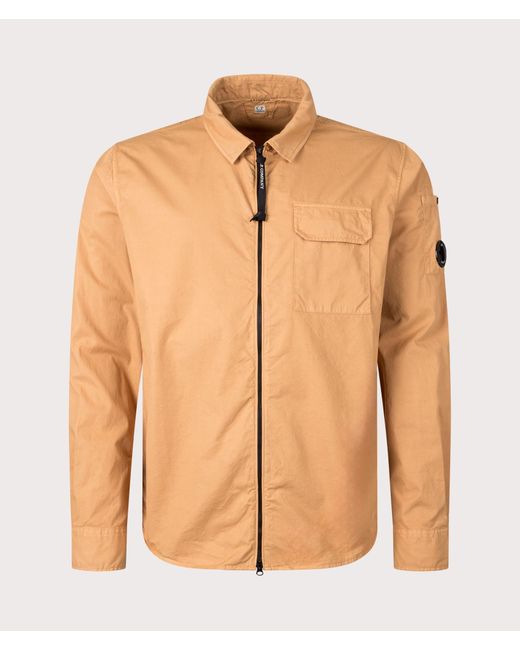 C P Company Orange Gabardine Zipped Overshirt for men