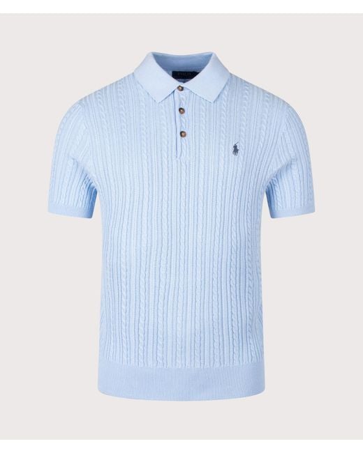 Polo Ralph Lauren Blue Regular Fit Cable Knit Polo Shirt for men