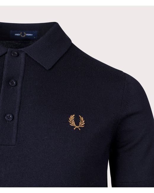 Fred Perry Blue Classic Knitted Polo Shirt for men