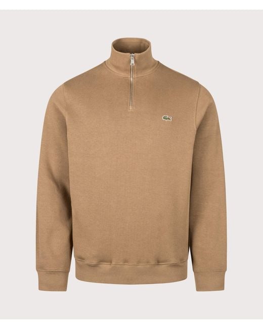 Lacoste Brown Regular Fit Croc Logo Quarter Zip Knit Jumper for men