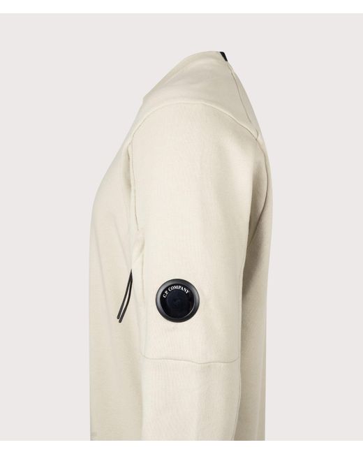 C P Company Natural Diagonal Raised Fleece Crewneck Lens Sweatshirt for men