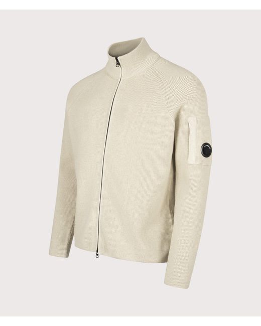 C P Company Natural Waffle Knit Zip Through Lens Cardigan for men