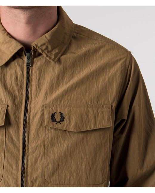 Fred Perry Green Zip Through Lightweight Textured Overshirt for men