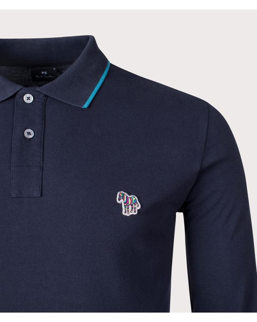 PS by Paul Smith Blue Long Sleeve Zebra Badge Polo Shirt for men