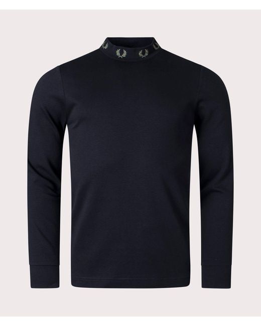 Fred Perry Blue Long Sleeve Laurel Wreath Neck Detail T-shirt for men