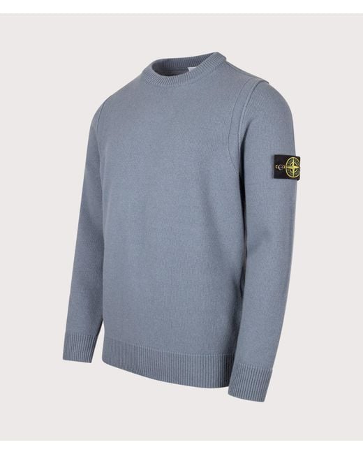 Stone Island Blue Lambswool Crewneck Jumper for men