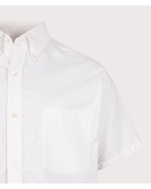 Nanamica White Relaxed Fit Button Down Wind Short Sleeve Shirt for men