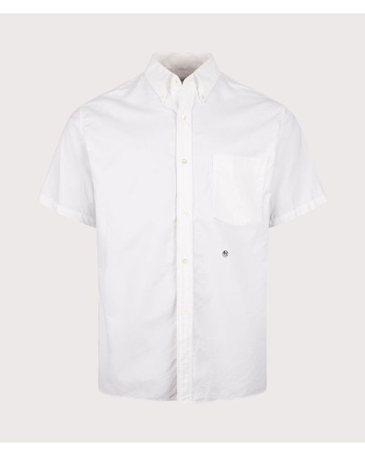 Nanamica White Relaxed Fit Button Down Wind Short Sleeve Shirt for men