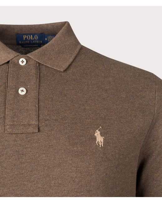 Polo Ralph Lauren Brown Custom Slim Fit Long Sleeve Polo Shirt for men