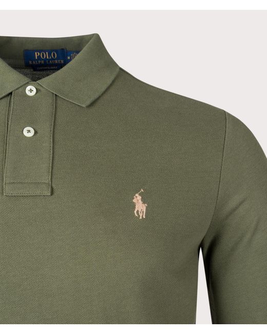 Polo Ralph Lauren Green Custom Slim Fit Long Sleeve Polo Shirt for men