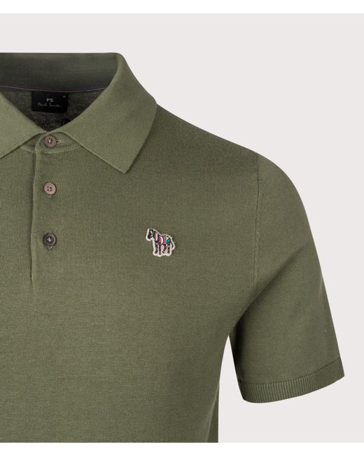 Paul Smith Green Regular Fit Zebra Badge Knitted Polo Shirt for men