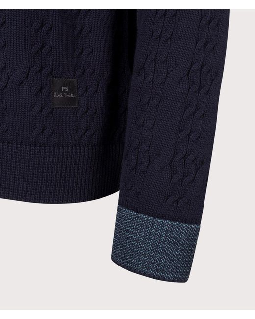 Paul Smith Blue Cable Knit Zip Through Cardigan for men