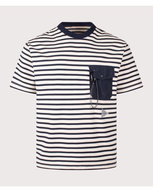 And Wander Blue Stripe Pocket T-Shirt for men