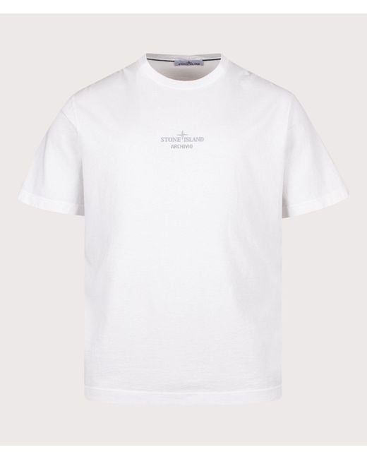 Stone Island White Regular Fit 'Archivio' Print T-Shirt for men