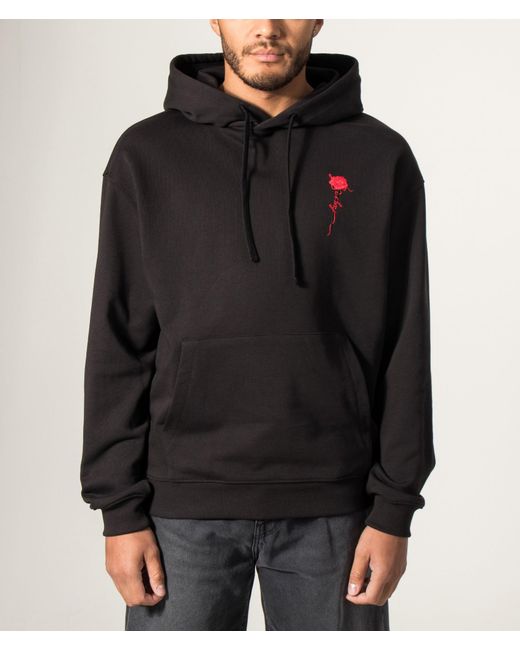 HUGO Black Relaxed Fit Diflow Hoodie for men