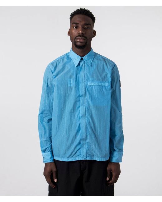 Boss Blue Garment-dyed Laio Crinkled Overshirt for men