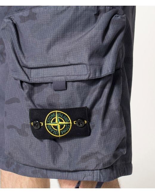 Stone Island Blue Cotton Nylon Micro Ripstop Cargo Shorts for men