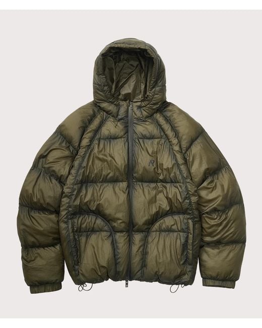 Represent Green Translucent Hooded Puffer Coat for men