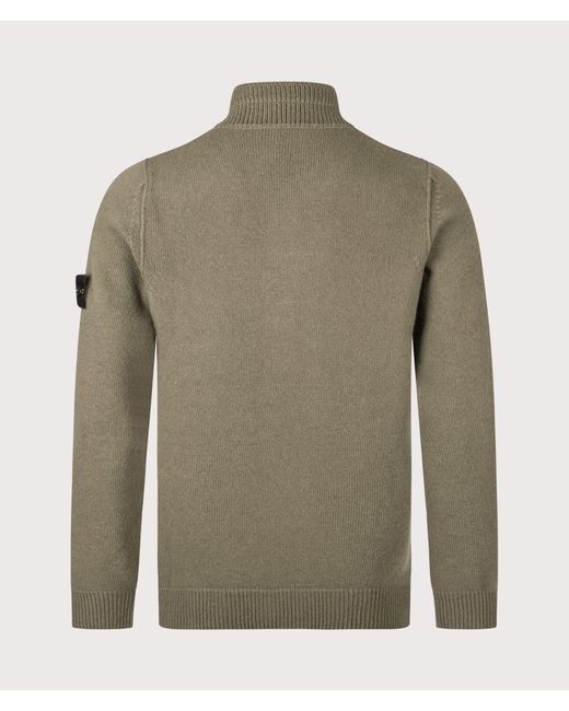 Stone Island Green Lambswool Button Up Jumper for men