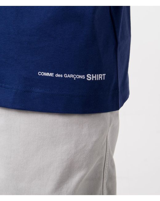 Comme des Garçons Blue Script Hem Logo T-shirt for men