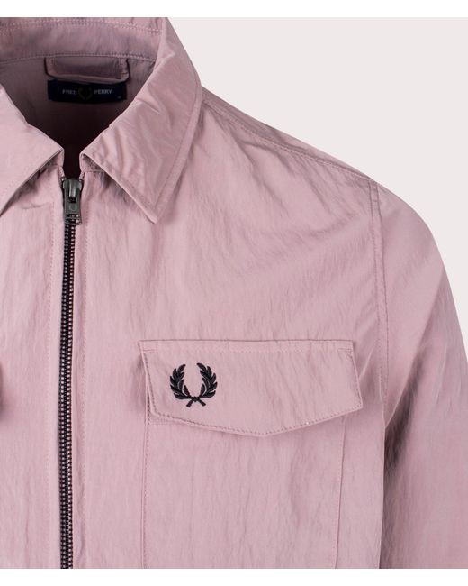 Fred Perry Pink Zip Through Lightweight Textured Overshirt for men