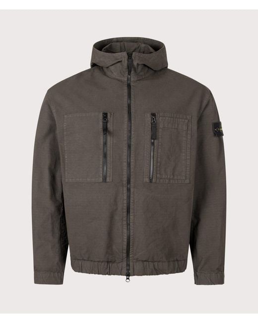 Stone Island Gray Comfort Fit Organic Cotton Ripstop Hooded Overshirt for men