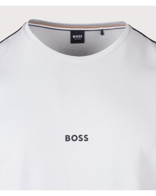Boss White Regular Fit Stripe Tape T-Shirt for men