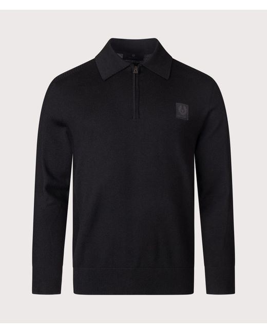 Belstaff Blue Regular Fit Long Sleeve Colden Knitted Polo Shirt for men
